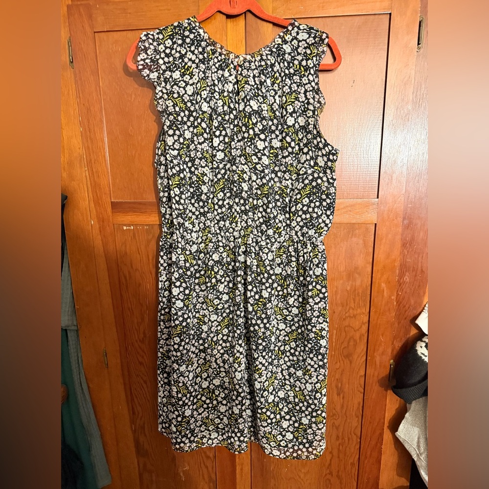 LOFT Sleeveless Floral dress Ruffle Cap Sleeve Boho 16 Plus Stretch  Waist